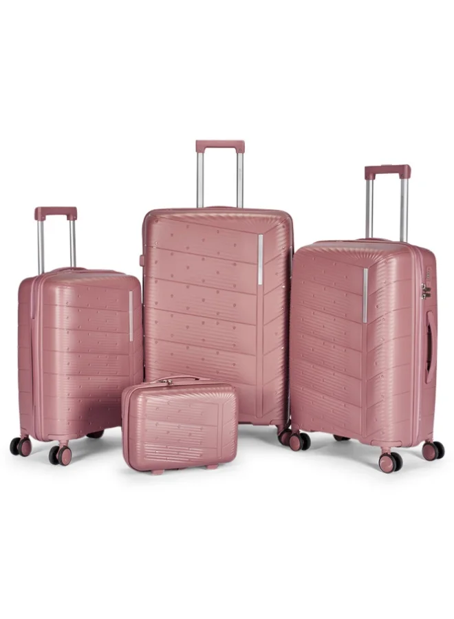 ليمرا طقم شنط سفر مكون من 4 حقائب أمتعة بعجلات و بتصميم صلب وقوي مصنوع  من مادة البولي بوربلين لون روزجولد